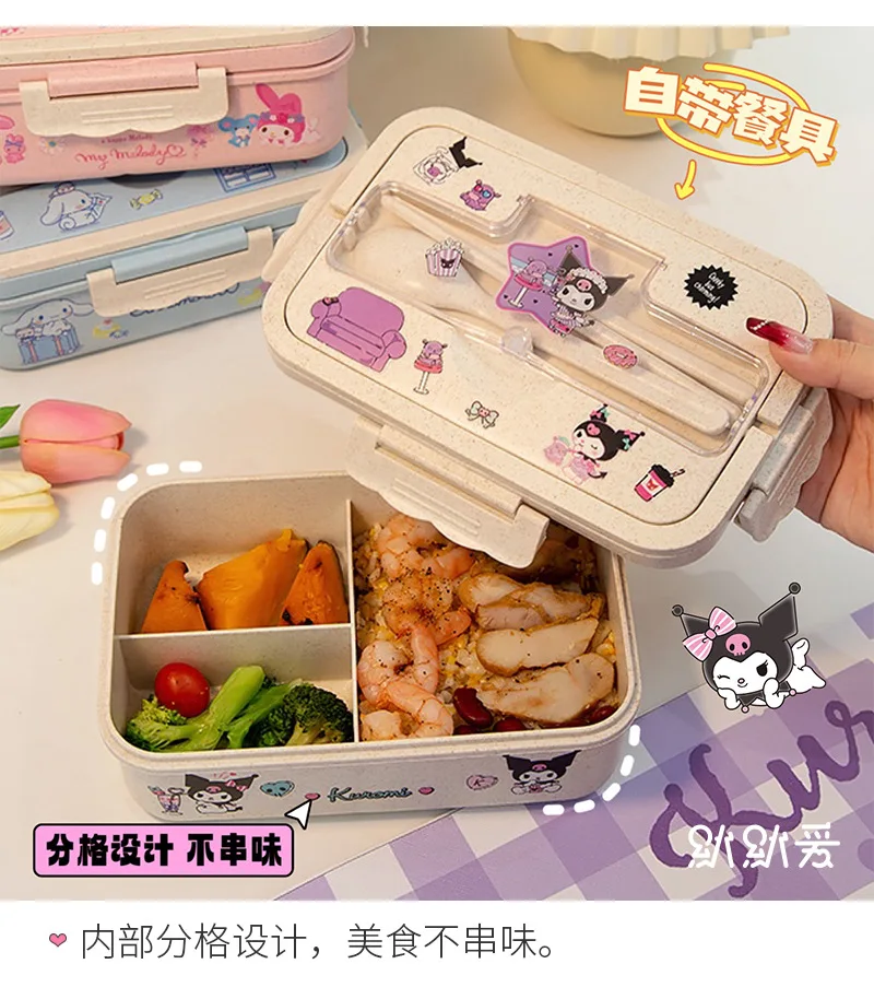 Sanrio Милая Kuromi Melody Bentou коробка большая емкость Cinnamoroll мультфильм Ланч-бокс Diy