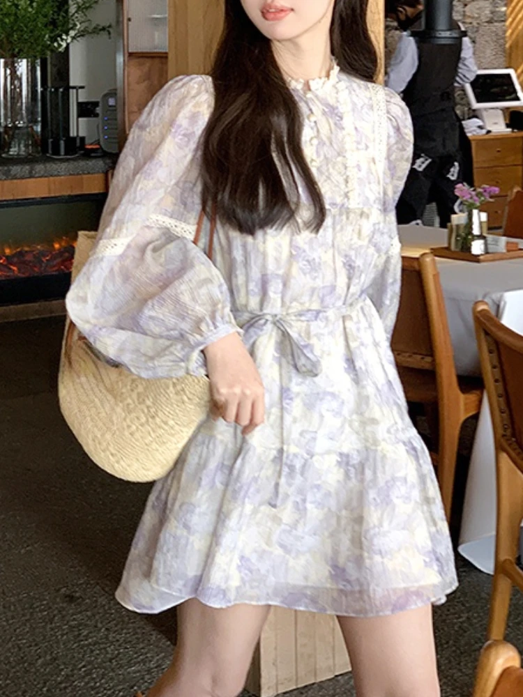 

Style Dress Party Mini Dress Short French Style Summer Beach Sweet Korean Chic Women Elegant 2023 Floral Dress Y2k Causal Lace