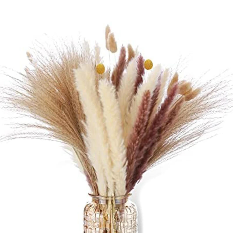 

77 PCS Natural Dried Pampas Grass Decor,Reed,Bunny Tails Grass,Dried Flowers Bouquet For Home Decor Wedding Boho Decor