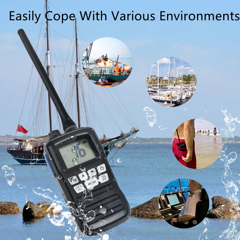 Marine VHF Handheld Boat Vessel Talk Two Way Radio IP-X7 Waterproof RS-25M Walkie-talkie 100KM Long-range Two Way Radio