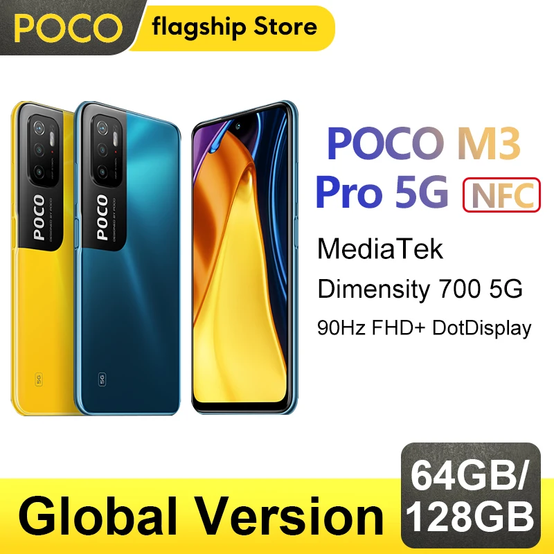 Глобальная версия Poco M3 Pro 5G NFC Dimensity 700 Octa Core 90 Гц 6 5 ”FHD+ Dotdisplay 5000mah 48MP Triple Camera |