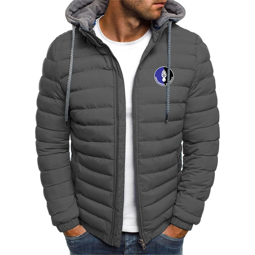

French Gendarmerie PSIG 2023 Print Autumn And Winter New Solid Hooded Cotton Suit 7 Colors Men Coat Comfortable Clothing Parkas