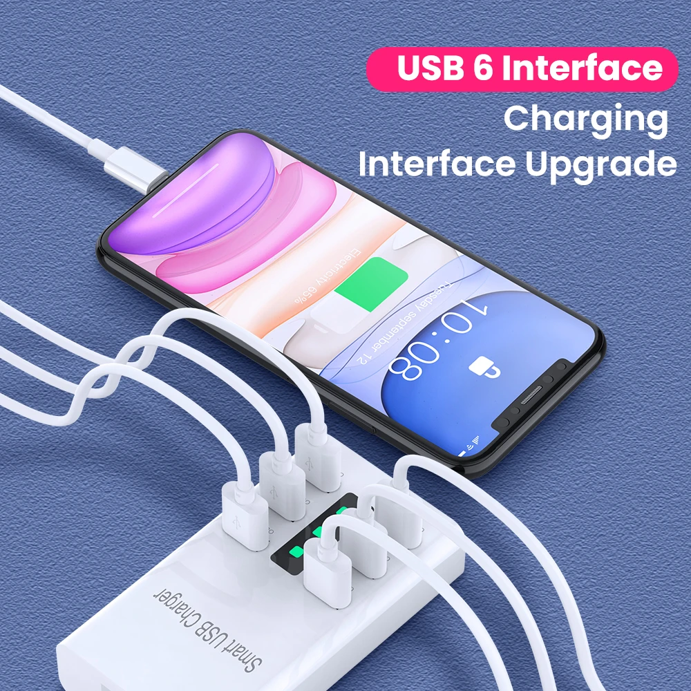 Universal 6 USB Port Fast Phone Charger Travel Wall Power Fast Charging EU US Plug Adapter For iPhone For Samsung Mobile Phones