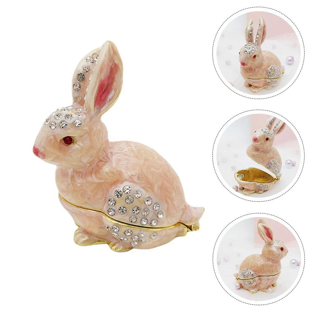 

Box Jewelry Trinket Rabbit Holder Storage Ring Bunny Case Tray Zodiac Boxes Easter Jar Decorative Rhinestone Hinged Chinese