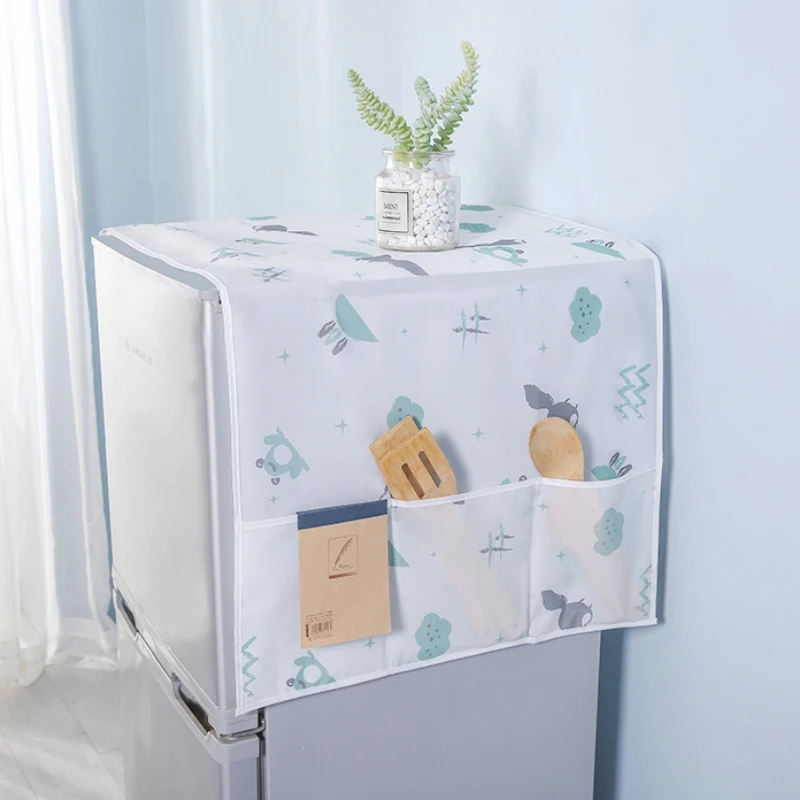 

Refrigerator Dust Proof Cover Cartoon Printed Washing Machine Cover Storage Pocket Multipurpose Home Textile Washing