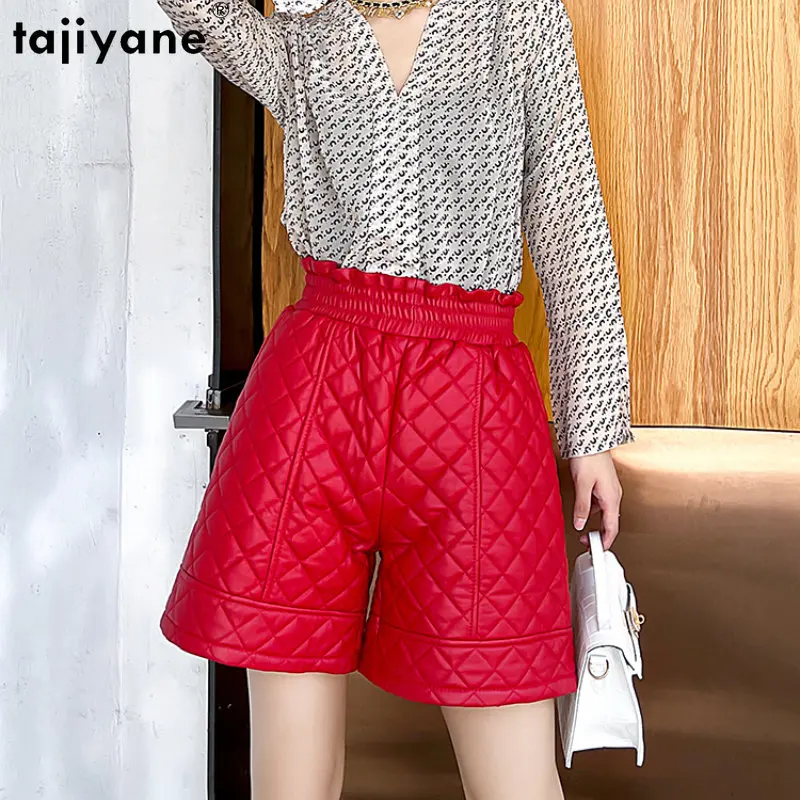 Tajiyane Genuine Leather Pants for Women Clothes 2023 Autumn Winter Elastic Waist Sheepskin Shorts Cotton Pants Ropa Para Mujer