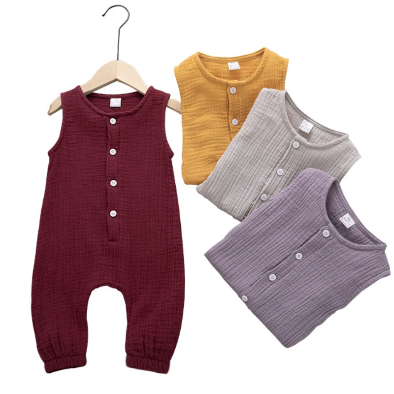 

Summer Newborn Infant Baby Boys Girls Rompers Jumpsuits Playsuits Onepiece Cotton Linen Muslin Sleeveless Toddler Baby Clothing