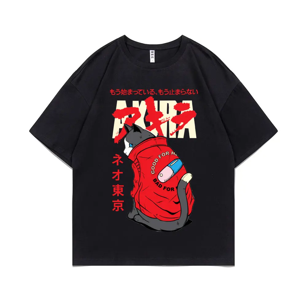 

2022 New Funny Anime Akira Cat Kaneda Shotaro T-shirt Men Women Fashion Hip Hop Cotton Harajuku T Shirt Man Cartoon Manga Tshirt