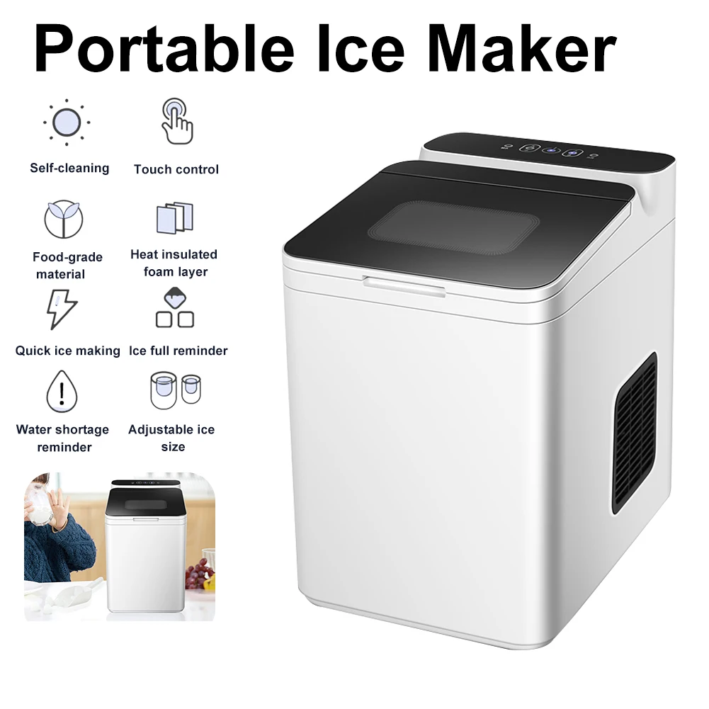 

Home Ice Cube Making Machine Electric Ice Maker Countertop Ice Cube Making Machine 10-12KG/24H Automatic Bullet-Shaped Ice Maker