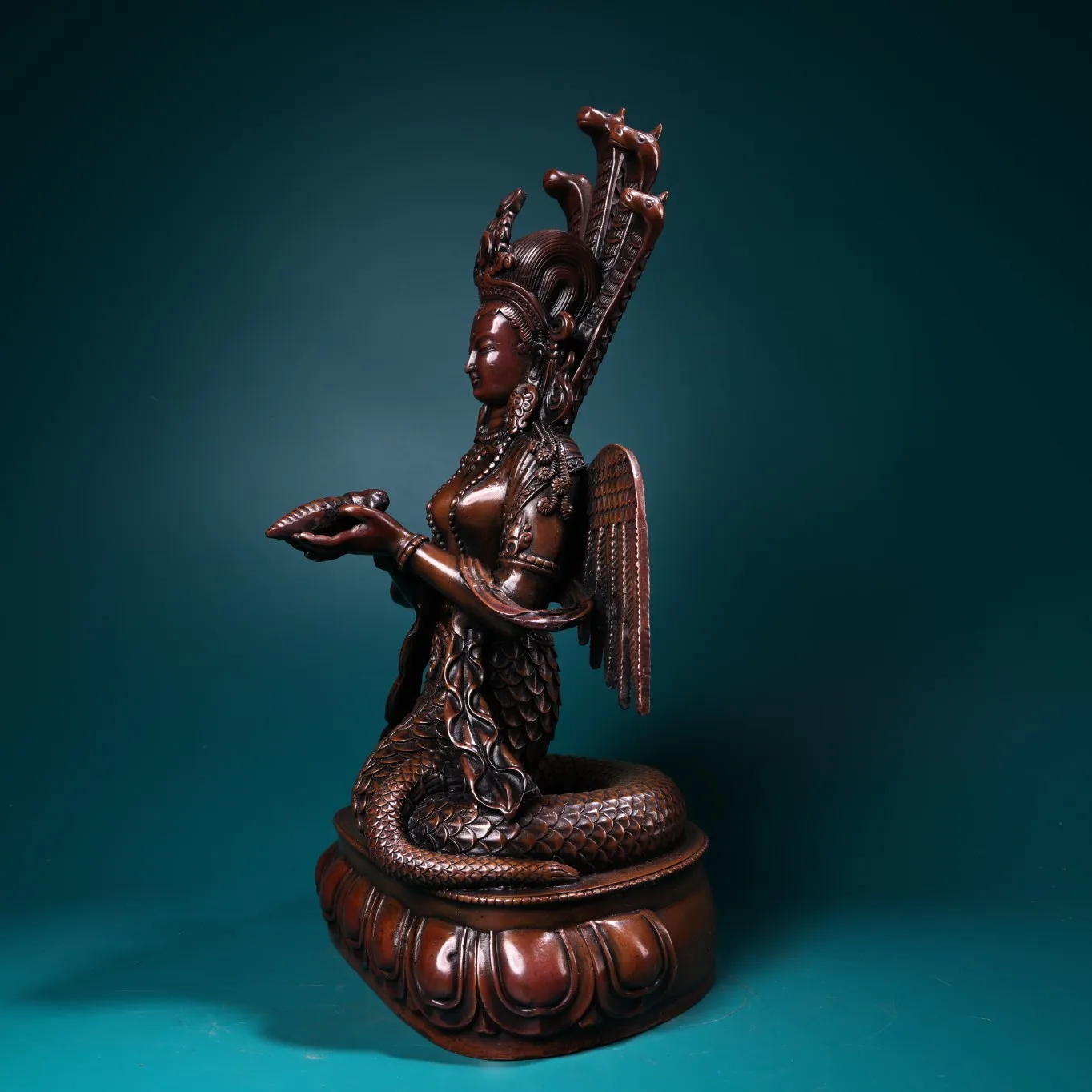 13-дюймовая коллекция тибетского храма старая бронза дерево дракона бодхисаттва