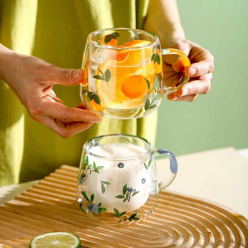 Кружка RHE из двойного стекла термостойкая мерная чашка милая стеклянная для