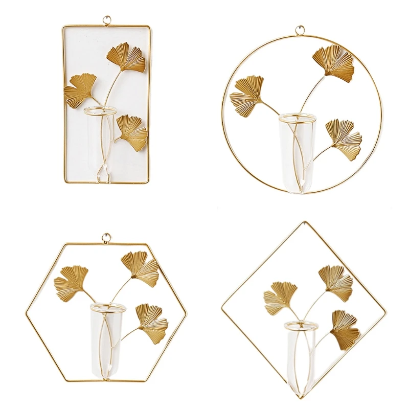 

Wall Hanging Plants Vase with Iron Stand Geometric Glass Hydroponic Planters P15F