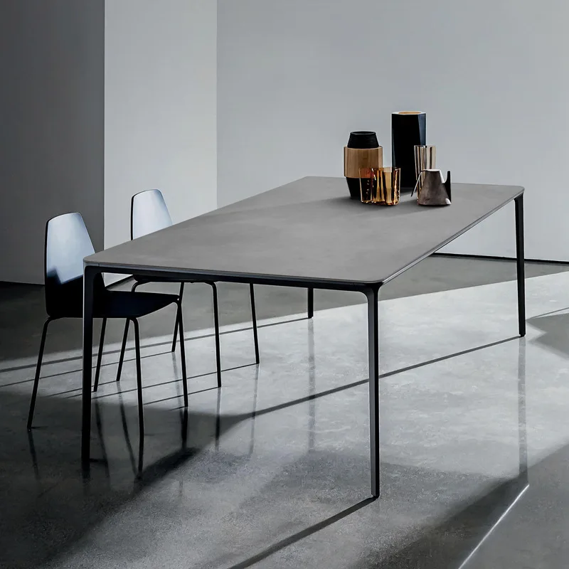 

Minimalist De Lifeng slate dining table modern Italian lamina rectangular villa home aluminum legs