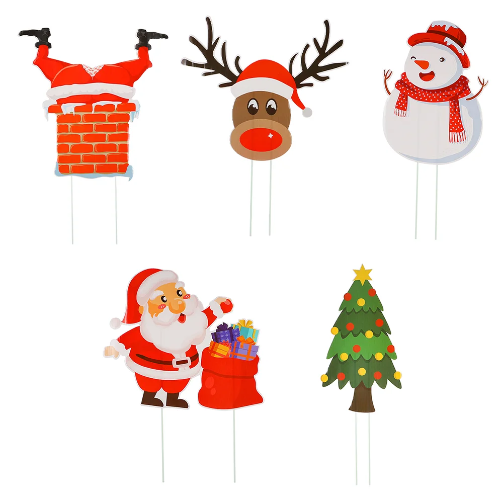 

5Pcs Garden Stakes Christmas Snowman Stake Christmas Signs Stakes Christmas Patio Sign