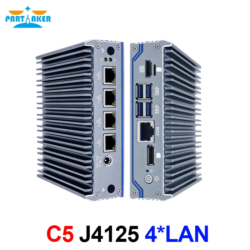 Fanless Soft Router J4125 Quad Core Micro Firewall Appliance 4 Intel Gigabit Mini PC Router DP HD SIM Slot VPN pfSense Firewall