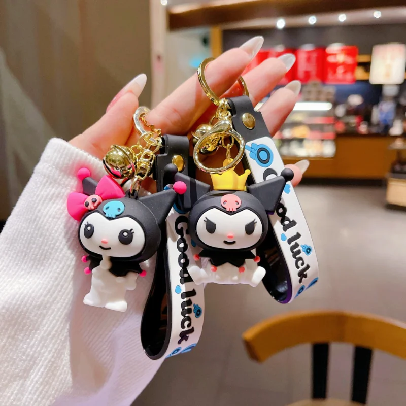 

New Sanrio Keychain Cute Kuromi Keyring Kawaii Key Chain Fashion Cross-Dressing Doll Mobile Pendant Backpack Girl Birthday Gifts