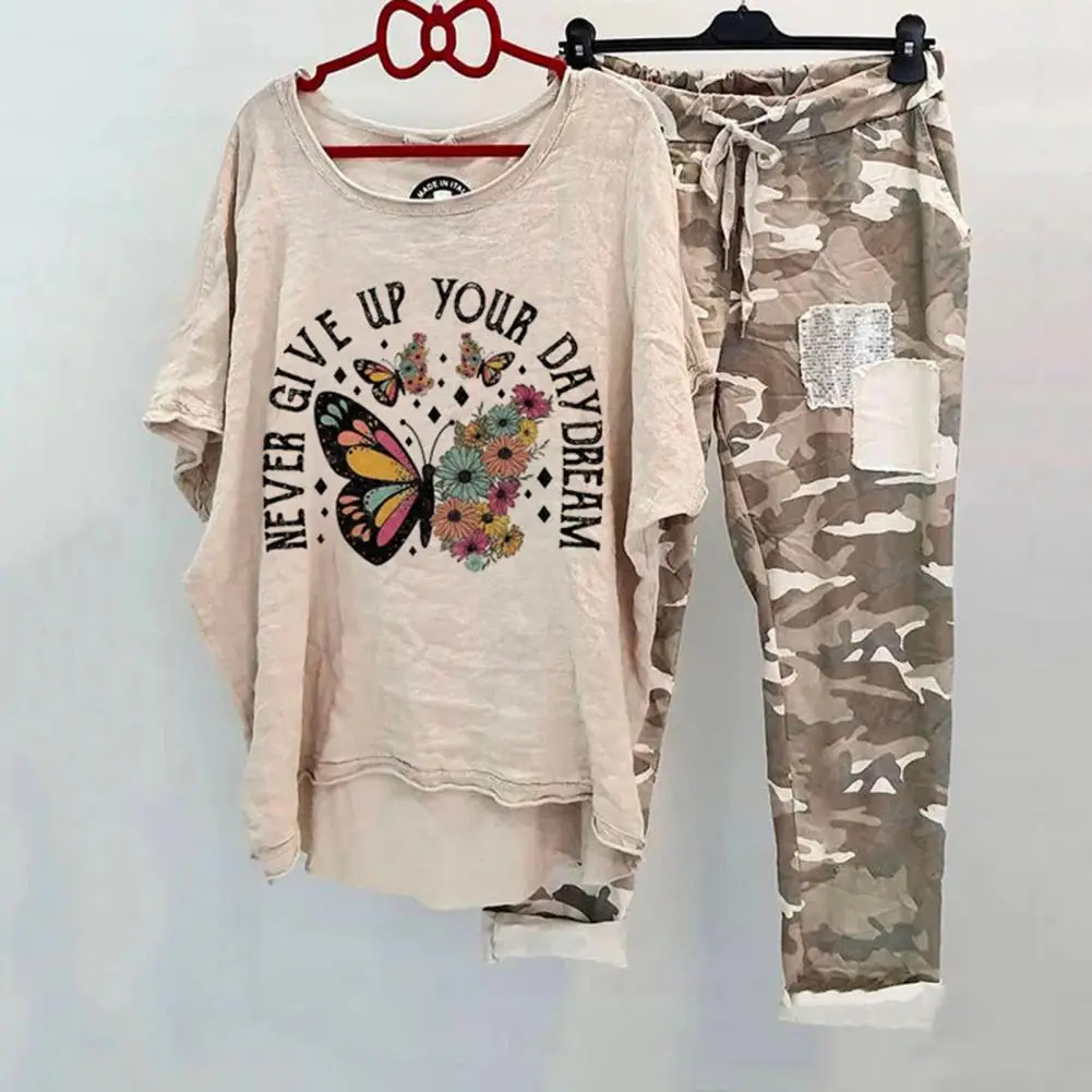 Костюм с камуфляжным принтом женский костюм из смеси хлопка летний повседневный