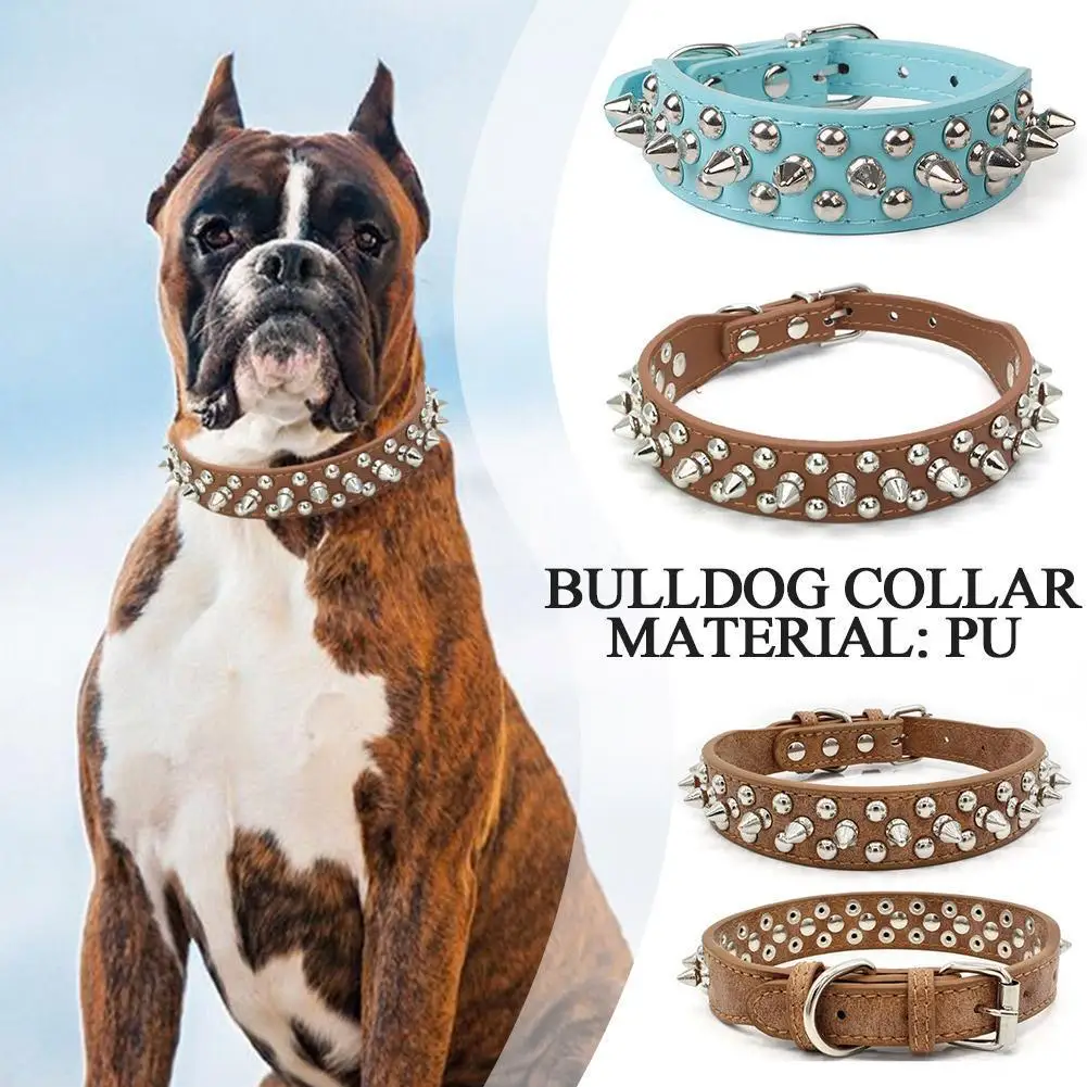 

Adjustable Spiked Studded Leather Dog Collar For Small Medium Dogs Bulldog Anti-Bite Puppy Neck Strap Collars Pet Supplies T1C7