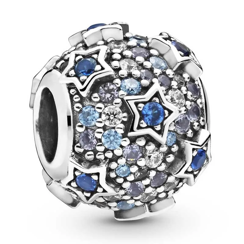 

Authentic 925 Sterling Silver Moments Blue Elevated Stars With Crystal Charm Fit Women Pandora Bracelet & Necklace Jewelry