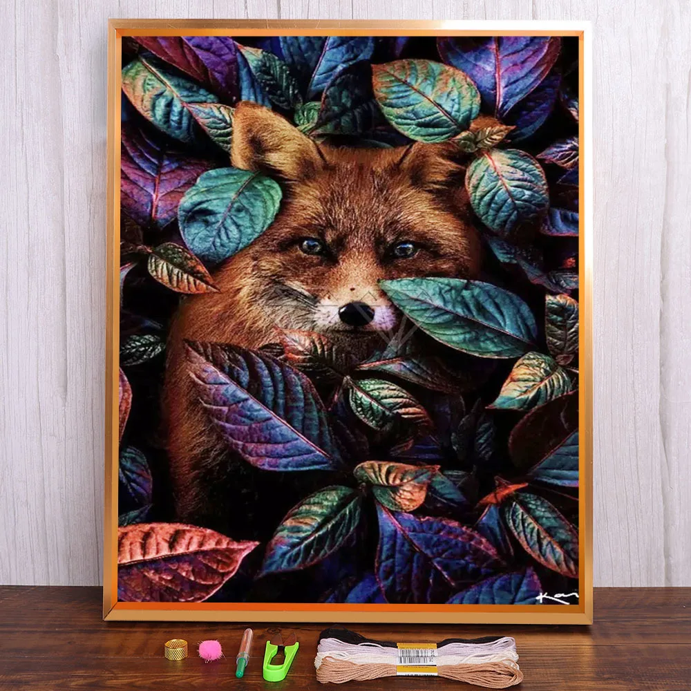 

Flower Animal Fox Wolf Cat Tiger Pre-Printed 11CT Cross Stitch Kit Embroidery DMC Threads Painting Sewing Handmade Stamped