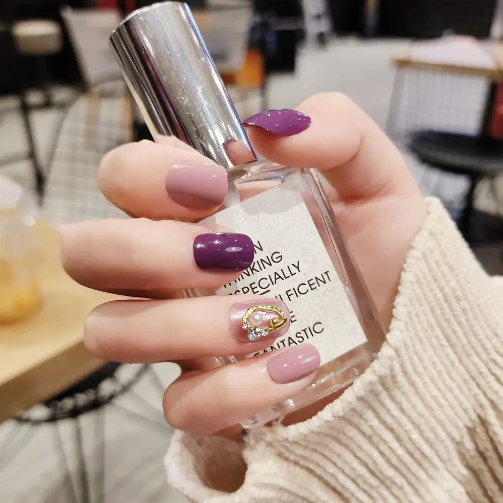 Модные милые накладные ногти с полным покрытием неправильной формы блестящие