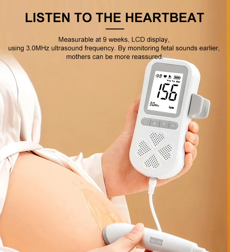 2022 New Upgrade Dual Mode Digital Curve 3.0MHz Ultrasound Fetal Doppler Baby Heart Beat Pregnant Infant Rate Monitor |
