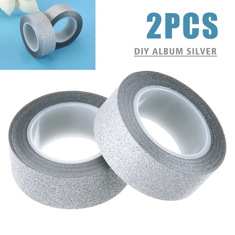 

2PCS 10m*15mm Silver Color Washi Tape Glitter Flash Stickers DIY Album Decoration Adhesive Hand Account Masking Washi Tape