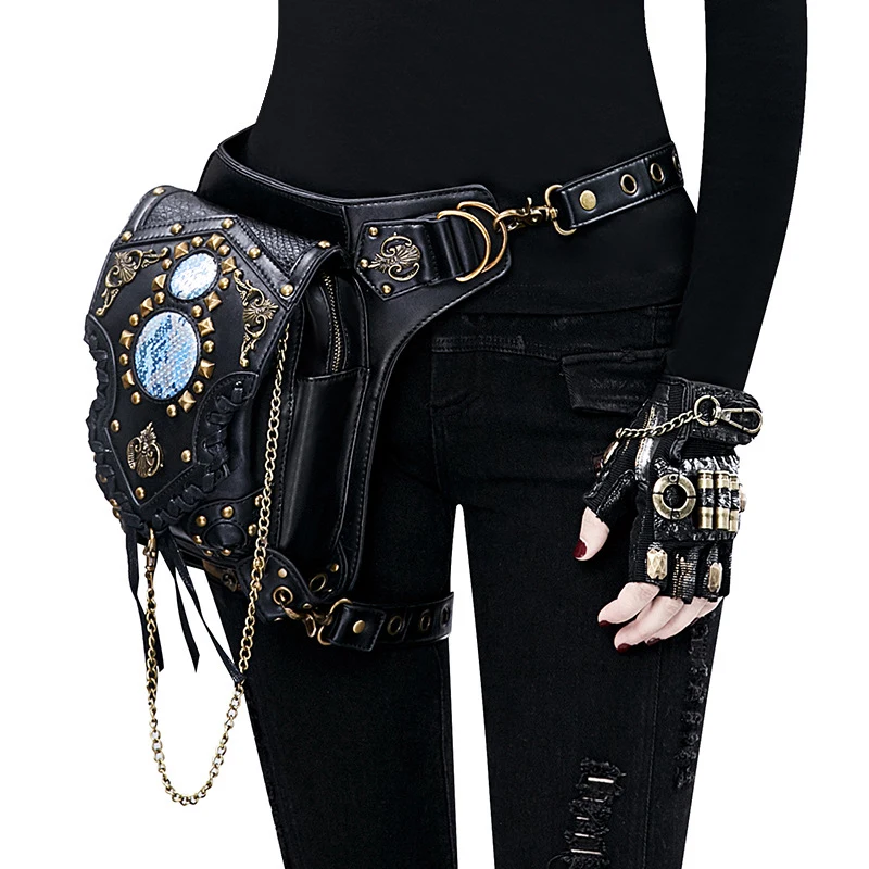 

Norbinus Steampunk Women Shoulder Bags Pu Leather Waist Fanny Packs Female Messenger Crossbody Bags Rivet Holster Drop Leg Bag