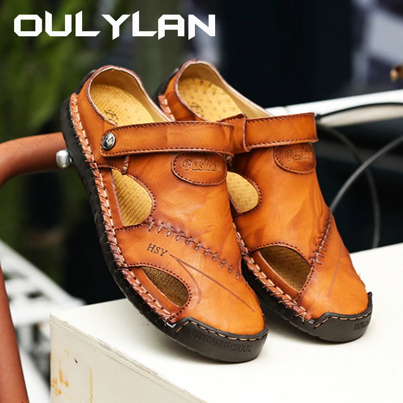 Мужские кожаные шлепанцы