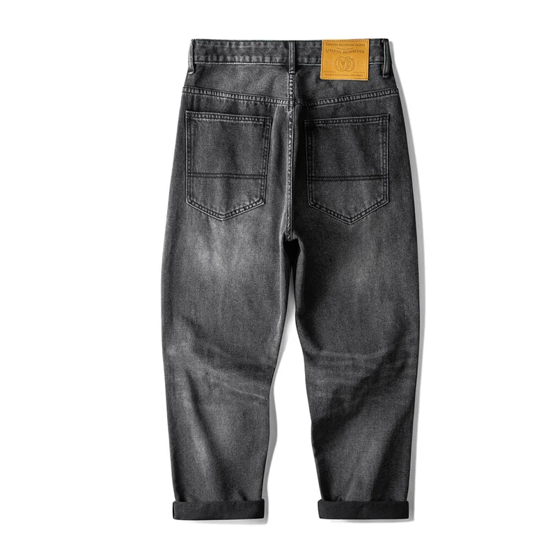 Streetwear Men 2022 New Pattern Vintage Recreational Black Jeans Loose Broad Straight Cylinder Leg Trousers Autumn Female Trend