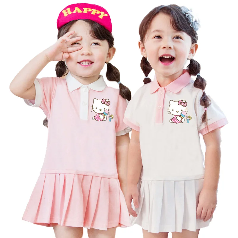 

Кавайные Детские платья Sanrio Hello Kitty Летние Мультяшные плиссированные юбки в стиле колледжа для девочек Повседневная Спортивная юбка принцессы
