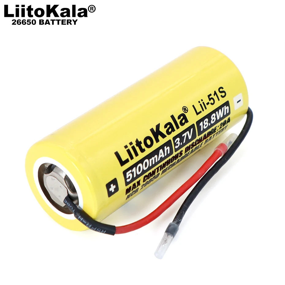 

Liitokala Lii-51S 26650 20a 3.7v 5100ma bateria recarregável, 26650a baterias de lítio, adequado para lanterna + diy