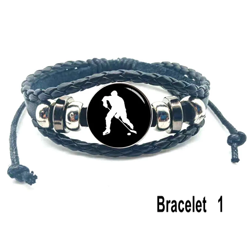 Модный кожаный многослойный браслет для хоккея Стик со стеклянной фотографией