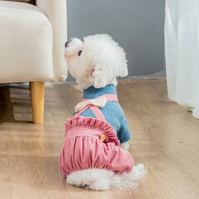 

Cute Dog Rompers Spring Autumn Fashion Pet Coat Jumpsuit Cat Overalls Four Legs Clothes Teddy Small Dog Coat Apparel Suppliues