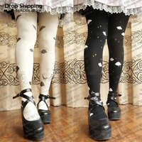 kawaii lolita stockings sky carriage castle clouds printed womens velvet tights pantyhose harajuku mori girls socks 120d 5 color