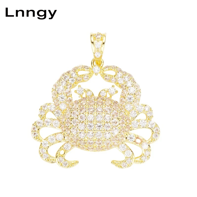 

Lnngy 10K Solid Yellow Gold Pave Iced Out Crab Charm Pendant Hip Hop Cubic Zirconia Jewelry Birthday Gift for Women Men