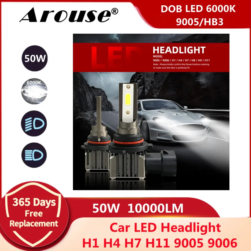

2Pcs 9005 HB3 Car Led Headlight H7 H1 Led Light Bulbs 9006 HB4 Led Lights For Auto 50W 10000LM DOB Car Headlamp Fog Lights M2
