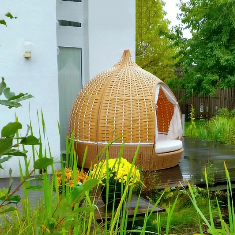 Кровать для отдыха на открытом воздухе двор балкон ротанговая круглая кровать