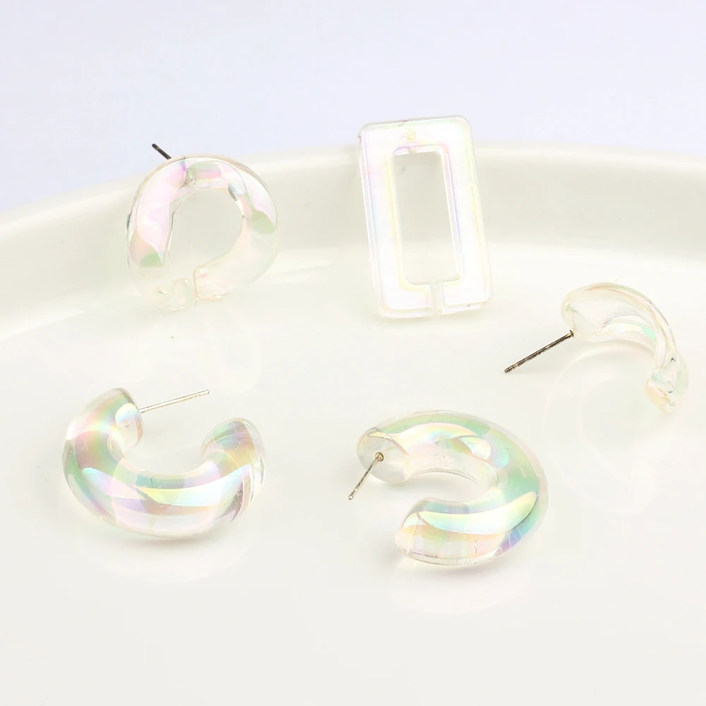 

Акриловая смола радужного цвета квадратные геометрические полые циркониевые базовые серьги СОЕДИНИТЕЛЬ 6 шт./лот для самодельных сережек ю...