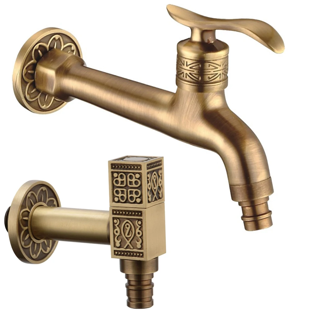 

1/2" Long Garden Use Crane Antique Solid Brass Bathroom Mop Sink Faucet Laundry Wall Mount Washing Machine Cold Water Taps