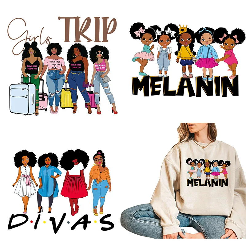 

TuQiang Fahion African Girl Patches for Clothing Print-on T-shirt Hoodes Thermal Sticker on Jacket Beauty Balck Girl Iron Patch