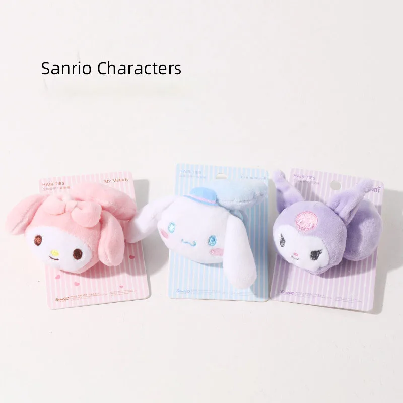 

Kawaii Sanrio My Melody Kuromi Cinnamoroll Three-Dimensional Doll with Hair Rope Plush Cute Hair Ring Heart Headdress Girls Gift