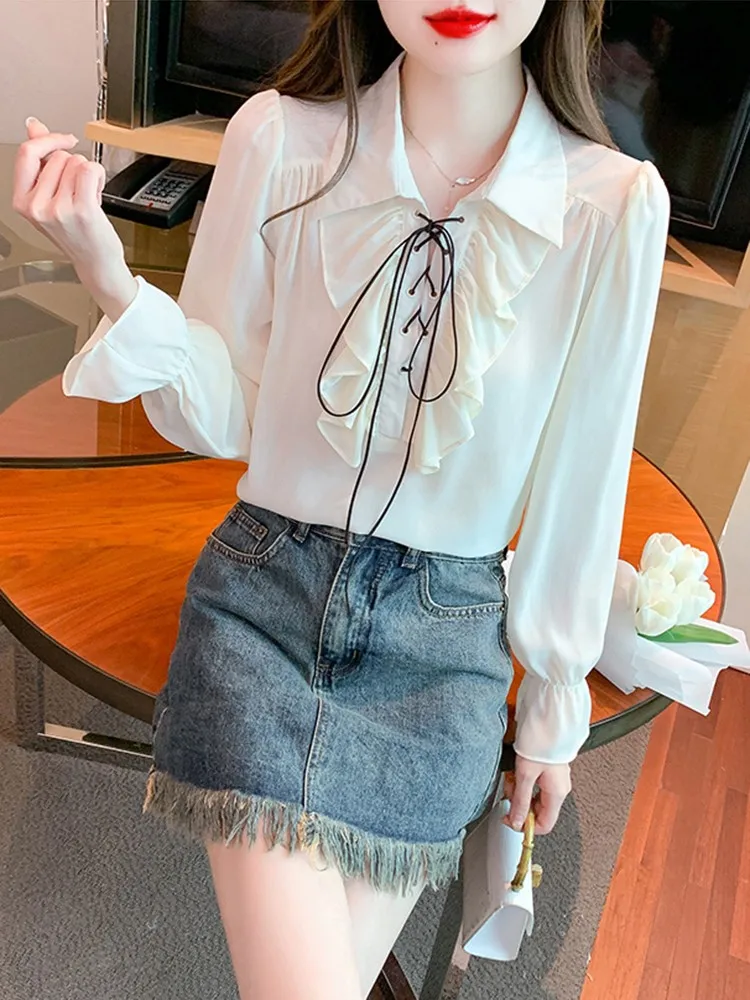 Женские шифоновые блузки рубашка Новое поступление осень 2023 корейский стиль