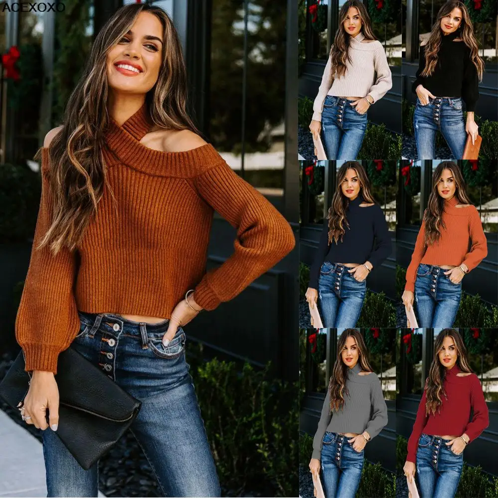 

New fund of 2023 autumn winters is sexy female off-the-shoulder solid-colored cultivate one's morality knitting sweater