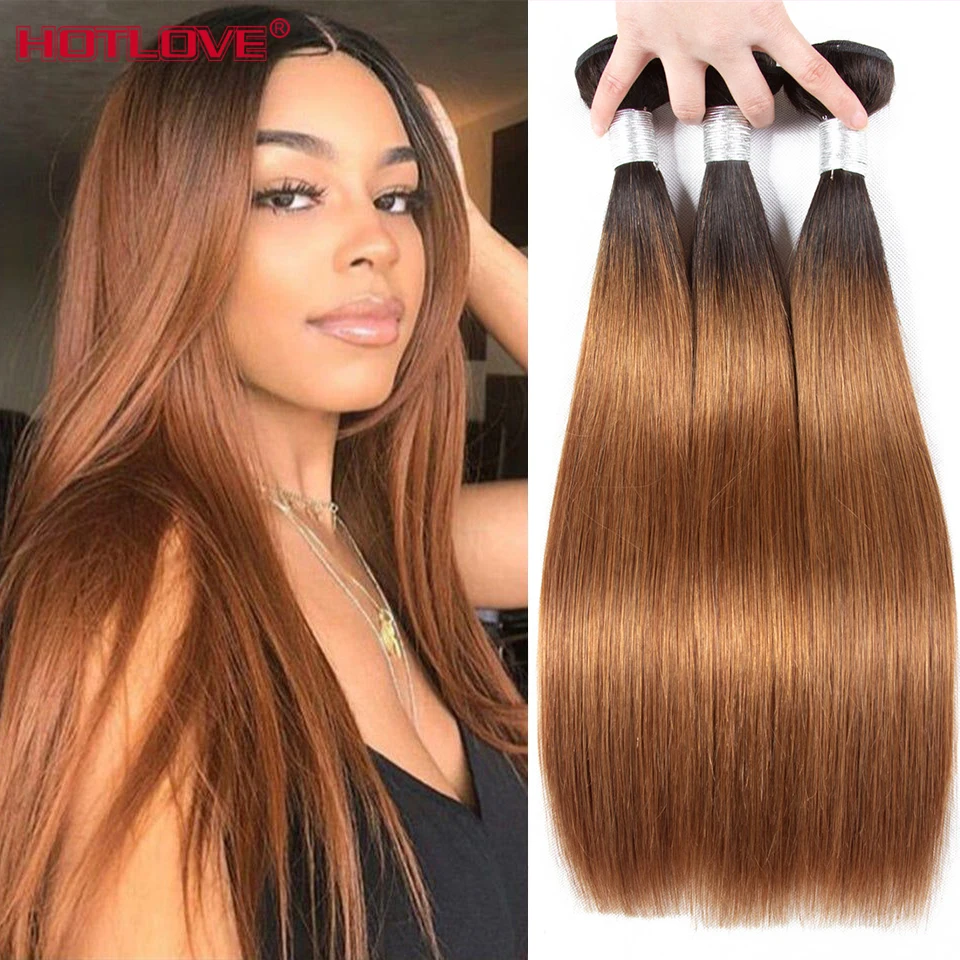 

Ombre Straight Human Hair Bundles T1B/30 Colored Brazilian Hair Weave Bundles 10A 30 Inches Remy Hair Extensions For Black Women