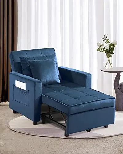

Sleeper Chair Bed 3 in 1, Adjustable Recliner,Armchair, Sofa, Bed, Linen, Warm White, Single One