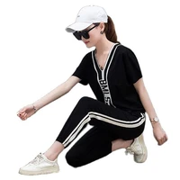 sports suit 2 pieces sets women summer loose size casual running tracksuit for women youth clothing short sleeve two piece set
