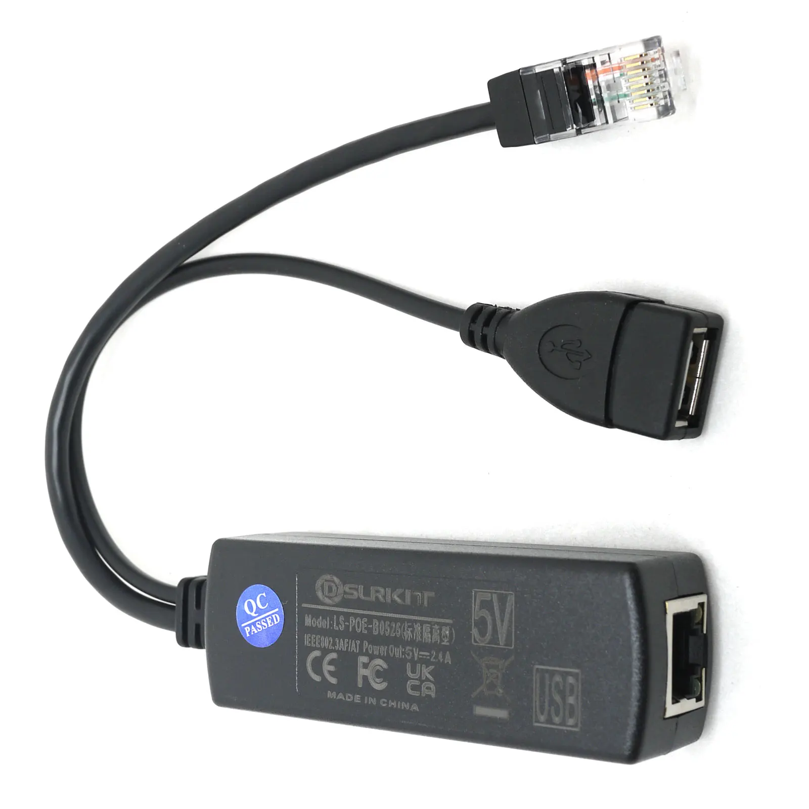 DSLRKIT активный сплиттер PoE 48V to 5V 5,2 V 2.4A USB TYPE A Female 802.3af для планшета