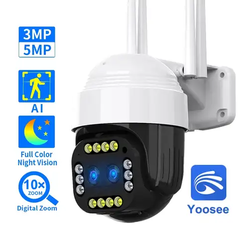 Yoosee 5-мегапиксельная Wi-Fi PTZ-камера с двойным объективом, 10-кратным увеличением, 3 МП Водонепроницаемая беспроводная камера видеонаблюдения H....