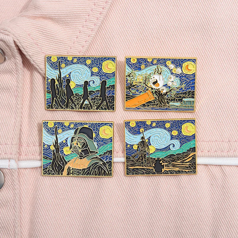 Художественная абстрактная брошь из серии с изображением звездного неба